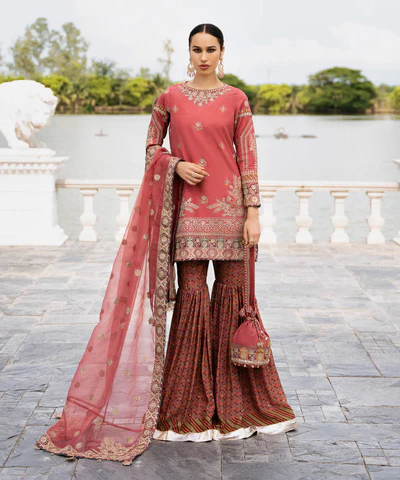 Sapphire Stitched 3 Piece - Embroidered Raw Silk Suit