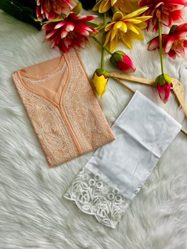 Lucknow Chicken Kari Mukesh Work Reyon Kurti - Image 8