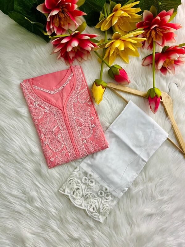 Lucknow Chicken Kari Mukesh Work Reyon Kurti - Image 9
