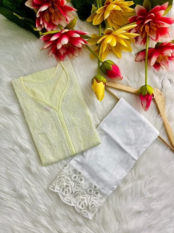 Lucknow Chicken Kari Mukesh Work Reyon Kurti - Image 6