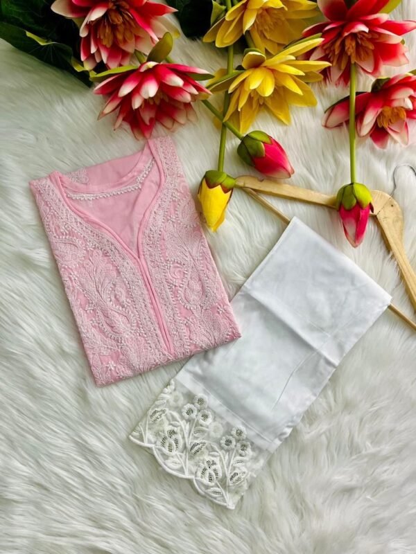 Lucknow Chicken Kari Mukesh Work Reyon Kurti - Image 7