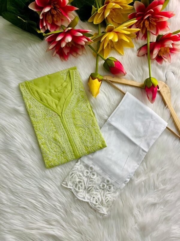 Lucknow Chicken Kari Mukesh Work Reyon Kurti - Image 4