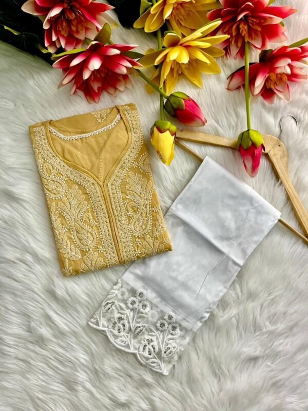 Lucknow Chicken Kari Mukesh Work Reyon Kurti - Image 5