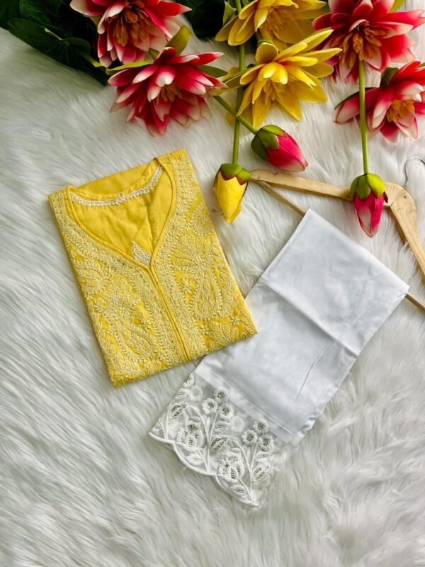 Lucknow Chicken Kari Mukesh Work Reyon Kurti - Image 3