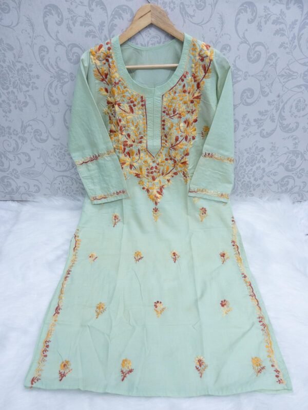 Lucknow Chicken Kari Multi  Thread Work  Pure Cotton Kurti - Image 7