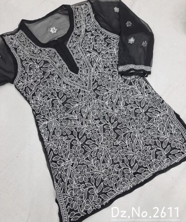 Indian Lucknow Chicken Kari Straight Short Kurti - Image 3