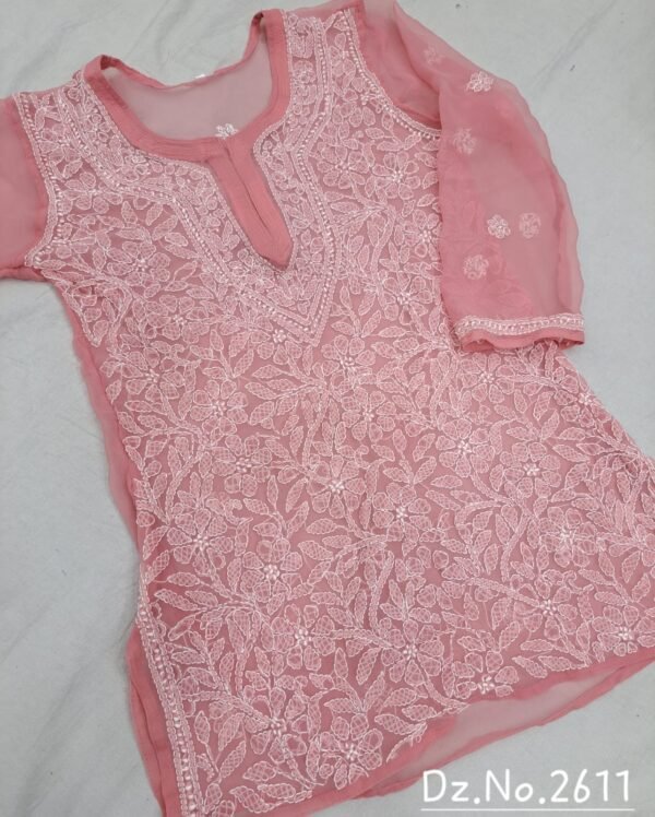 Indian Lucknow Chicken Kari Straight Short Kurti - Image 4