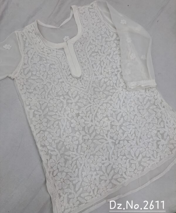Indian Lucknow Chicken Kari Straight Short Kurti - Image 2