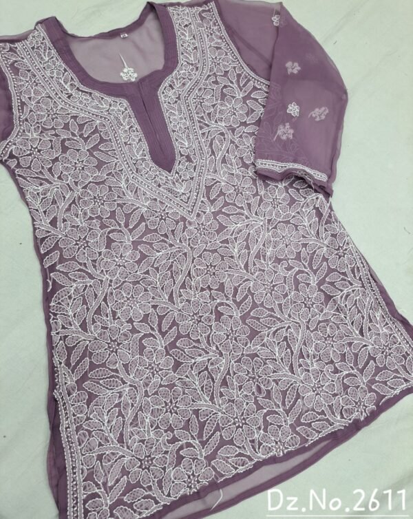 Indian Lucknow Chicken Kari Straight Short Kurti - Image 7