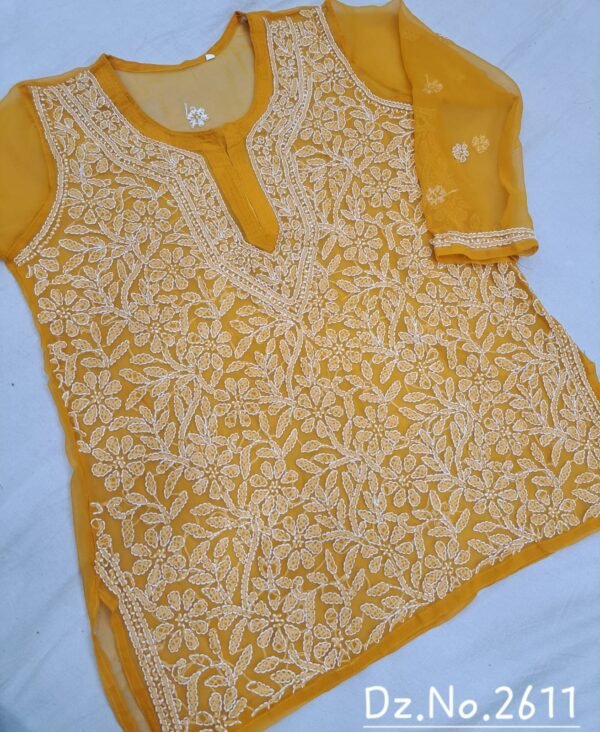 Indian Lucknow Chicken Kari Straight Short Kurti - Image 5