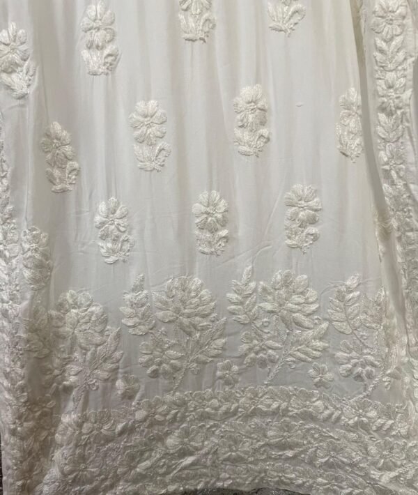 Lucknowi Chikankari Work White Modal Kurti - Image 4