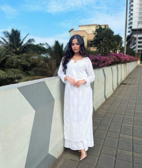 Lucknowi Chikankari Work White Modal Kurti