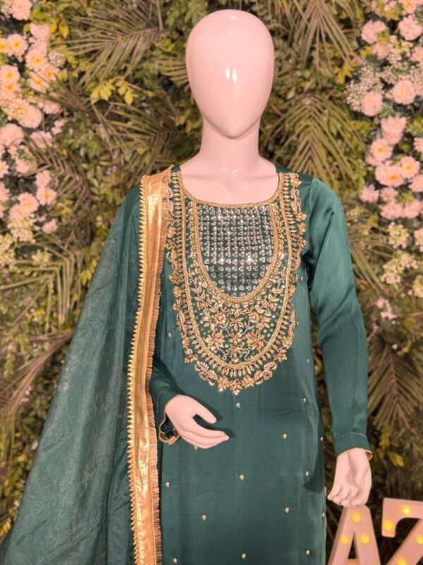 Azal Stitched Festive Emerald Green - Image 5