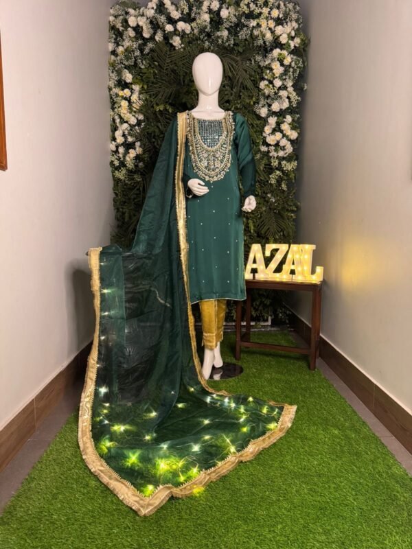 Azal Stitched Festive Emerald Green