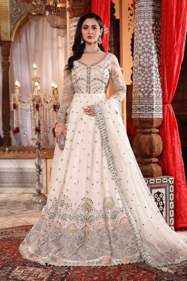 Maria B Stitched MBROIDERED - Pearl White and Peachy Silver (BD-2502) - Image 3