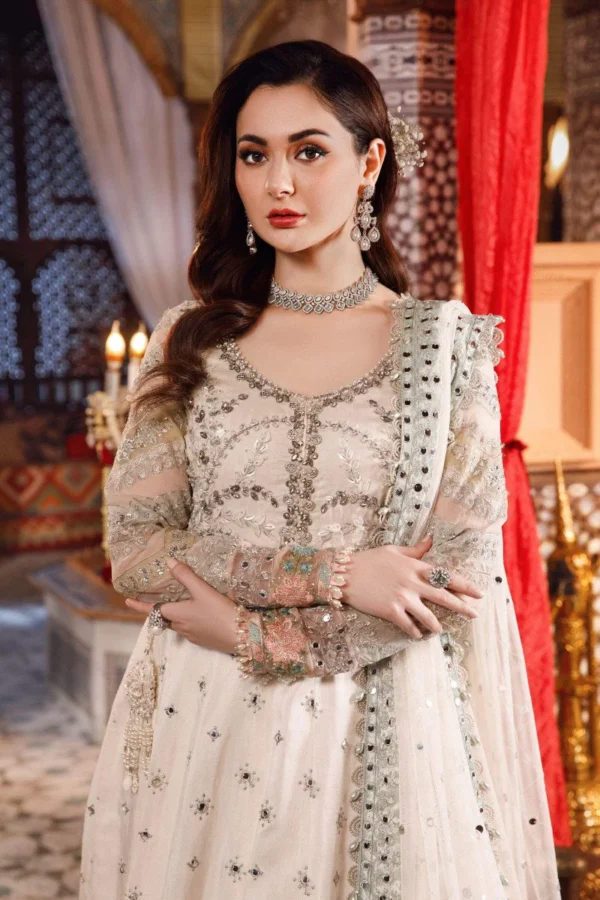 Maria B Stitched MBROIDERED - Pearl White and Peachy Silver (BD-2502) - Image 2