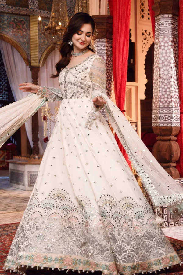 Maria B Stitched MBROIDERED - Pearl White and Peachy Silver (BD-2502)
