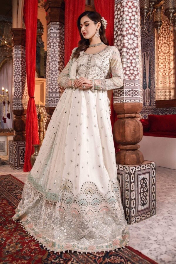 Maria B Stitched MBROIDERED - Pearl White and Peachy Silver (BD-2502) - Image 4