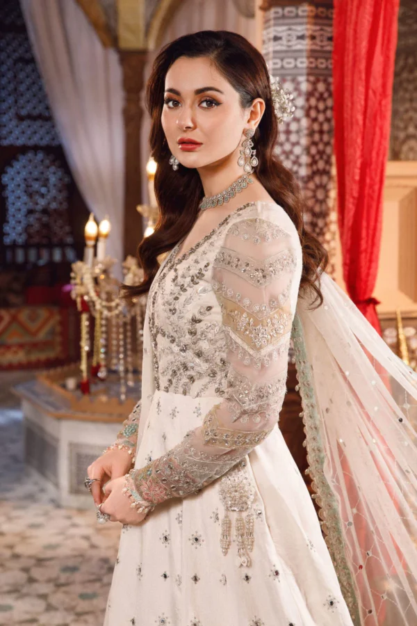 Maria B Stitched MBROIDERED - Pearl White and Peachy Silver (BD-2502) - Image 5
