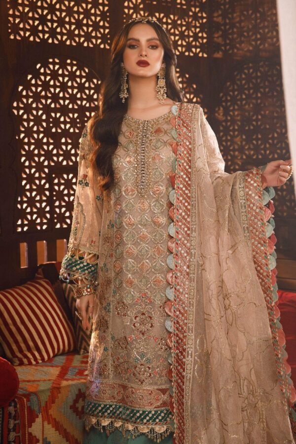 Maria B Stitched MBROIDERED - Off White with Sea Green (BD-2507)